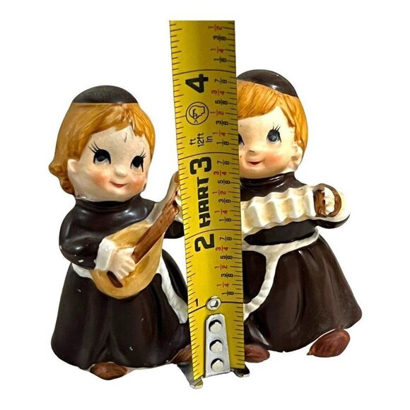 Lot 2 Vintage Ceramic Monks Friars Playing insturments Harp Banjo Made In japan - Picture 13 of 14